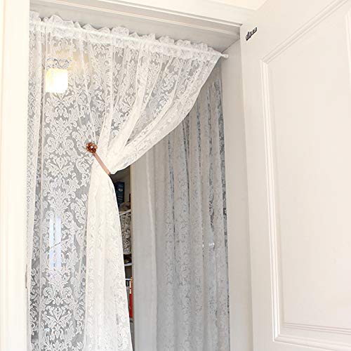 KMSG 1 Panel Room Divider Door Curtain Rod Pocket White Lace Sheer Curtains Valance 67 Inch Long Dining Room Kitchen Cafe Voile Curtain Tier Window Treatment Drapes Tulle for Living Room