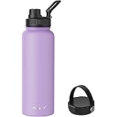 Navigate 40 oz Stainless Steel Insulated Water Bottle,Double Walled Leak Proof Keep Cold for 24 Hrs Hot for 12 Hrs,Wide Mouth Water Jug with Spout & Handle Lids,Purple