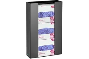 ADIRMED Adir Glove Holder for Wall Mount – Acrylic Glove Dispenser Station for Tissue boxes, Disposable Rubber Gloves Face Masks - Medical Glove Organizer for Hospital, Labs – (Black for 3 boxes)