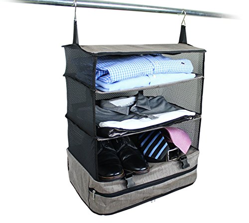 Stow-N-Go Portable Luggage System – Large – Gray, Packable Hanging Travel Shelves and Organizer