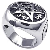 KONOV Mens Stainless Steel Ring, Vintage Pentagram, Black