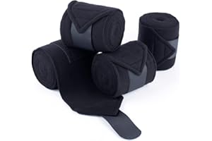 Y.J TAILS Horse Polo Wraps 2.5m Soft Fleece Polo Wraps Equestrian Leg Bandage Wrap Set of 4 Packs (Black - 2.5m)