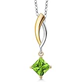 Gem Stone King 925 Silver and 10K Yellow Gold Green Peridot Pendant Necklace for Women | 0.73 Cttw | Gemstone August Birthstone | Princess 5MM | With 18 Inch Silver Chain
