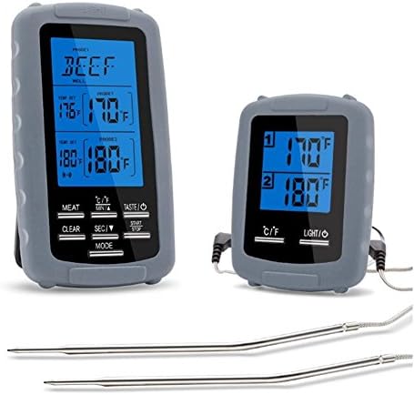 LLVV Digital Wireless Remote BBQ Grill Thermometer With Dual Waterproof Food Meat Probes And Kitchen Timer,Gray
