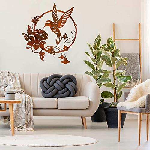 wSelio Metal Hummingbird Flower Wall Art Decor, Inspirational Wall Decor Sculpture Hanging Indoor Outdoor for Home, Bedroom, Living Room, Office, Garden (A-25x25cm)