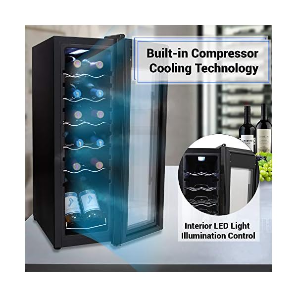 Nutrichef-PKCWC120-Refrigerator-White-Red-Chiller-Countertop-Cooler-Freestanding-Compact-Mini-Wine-Fridge-12-Bottle-Capacity-Digital-Control-Glass-Door