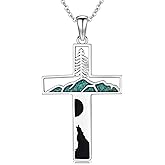 StoryMidir Cross Turquoise Necklace for Men Women S925 Sterling Silver Wolf Cross Pendant Necklaces Jewelry Gifts