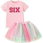 ATCTBOGFS Toddler Kids Baby Girls Birthday Outfit Two/Three/Four/Five/Six T-shirt Rainbow Mesh Tulle Tutu Skirts