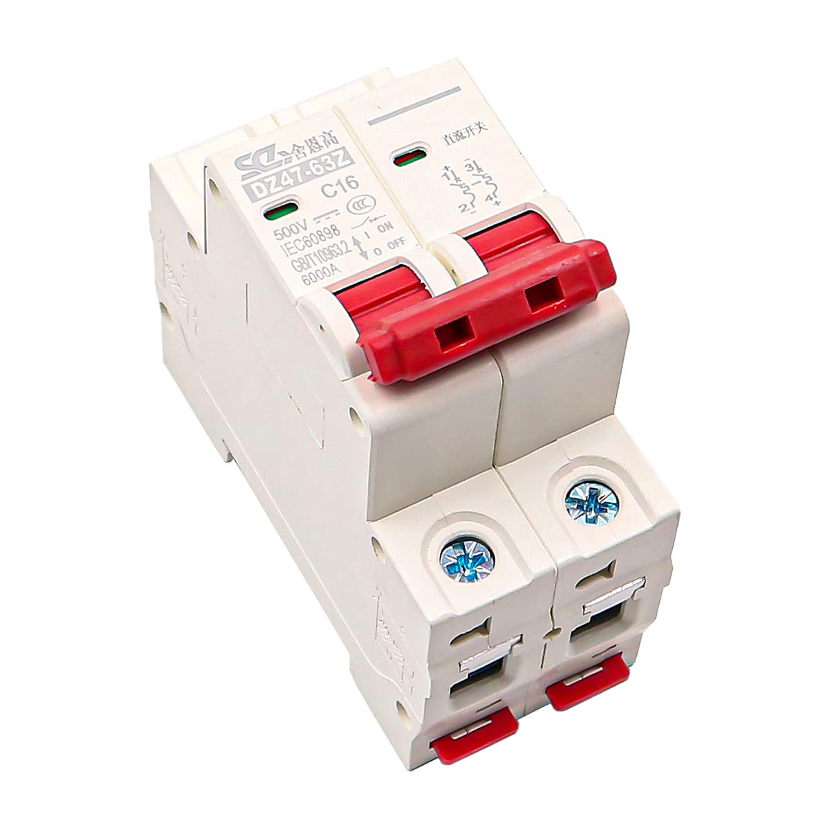 Hsthe Sea Miniature Circuit Breaker, 2P DC 500V Mini Circuit Breaker, Photovoltaic Dc Small Circuit Breaker, MCB Safety Breaker DZ47-63Z-2P(16A)