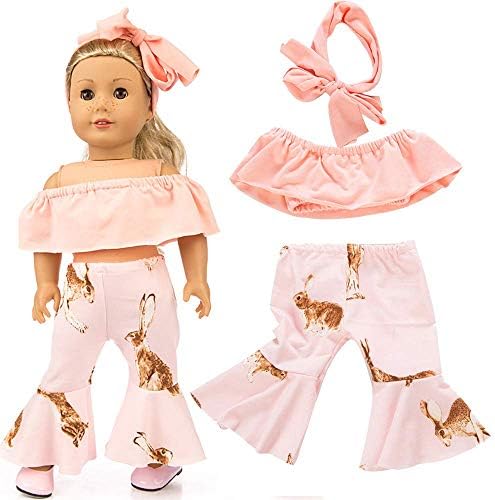 yijing Doll Clothes Outfits Set Kids Toy Shirt Pants Suit Headband 18 Inch American Toy Girl Doll Accessory Toy Gift (Watermelon Red)