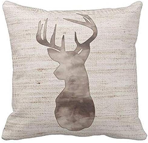 Fhdang Decor Funny Durable Lovely Rustic Watercolor Deer Head On Burlap Throw Pillow Case 26" x 26"