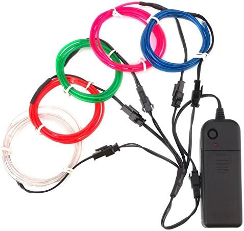 Malcam 5 X 1 Meter EL Neon Light Wire Glowing Strobing Electroluminescent String Rope Tube For Car Decoration Party Houses Halloween Christmas(Green,Blue,Red,Pink,White)