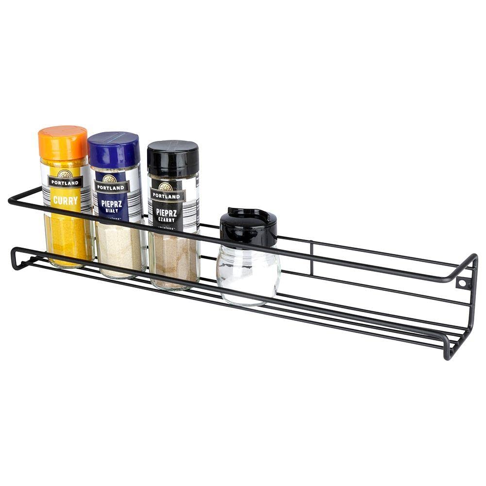 Vilde Metal Black 40 x 6.5 x 6.5 cm Spice Rack Shelf for Kitchen, Bathroom, Industrial Loft Style