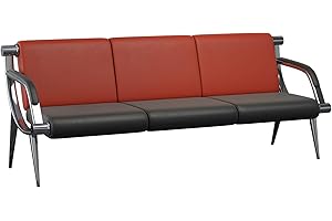 wonline 3 Seat Waiting Room Chair with Armrest PU Leather Office Furniture, Office Guest Seating Lobby Conference Reception Chairs for Airport Clinic Hospital Bank Salon Barber(Red&Black)