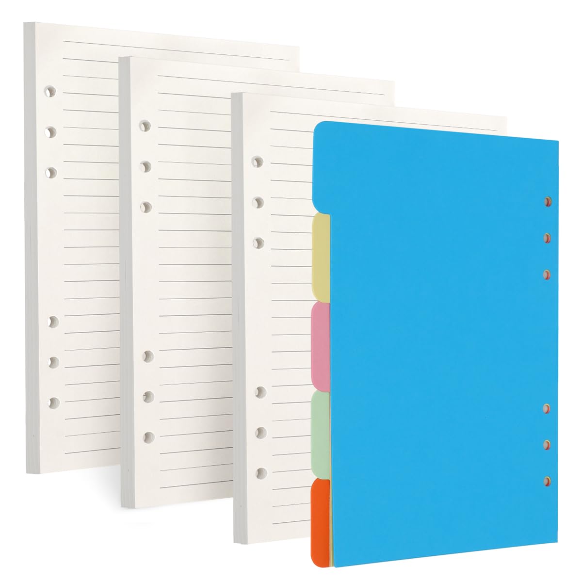 FYY Refill Pads and Dividers - 3 Packs 100GSM Thick Paper, 6 Hole Filler Inserts, 135 Sheets (270 Pages) with 5 A5 Dividers for 6 Ring Binder