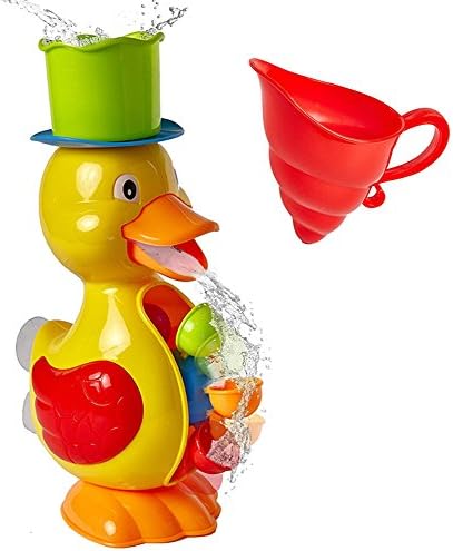 GFun Baby Bath Toy Yellow Duck Water Wheel Educational Developmental Interactive Bath Time Bathtub Play Toy for Toddler Kids