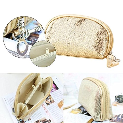 Garrelett Shimmery Sequined Top Zipper Evening Handbag Wallet Cosmetic Case Clutch Coins Purse Card Holder Cellphone Bag Organizer for Women Girls Ladies (Gold)