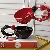 gugululu Creative Ceramic Coffee Mug, Handmade Large Handle 10oz/300 ml Ceramic Coffee Cup Dishwasher and Microwave Safe Mug Suitable for Office and Home (Red)