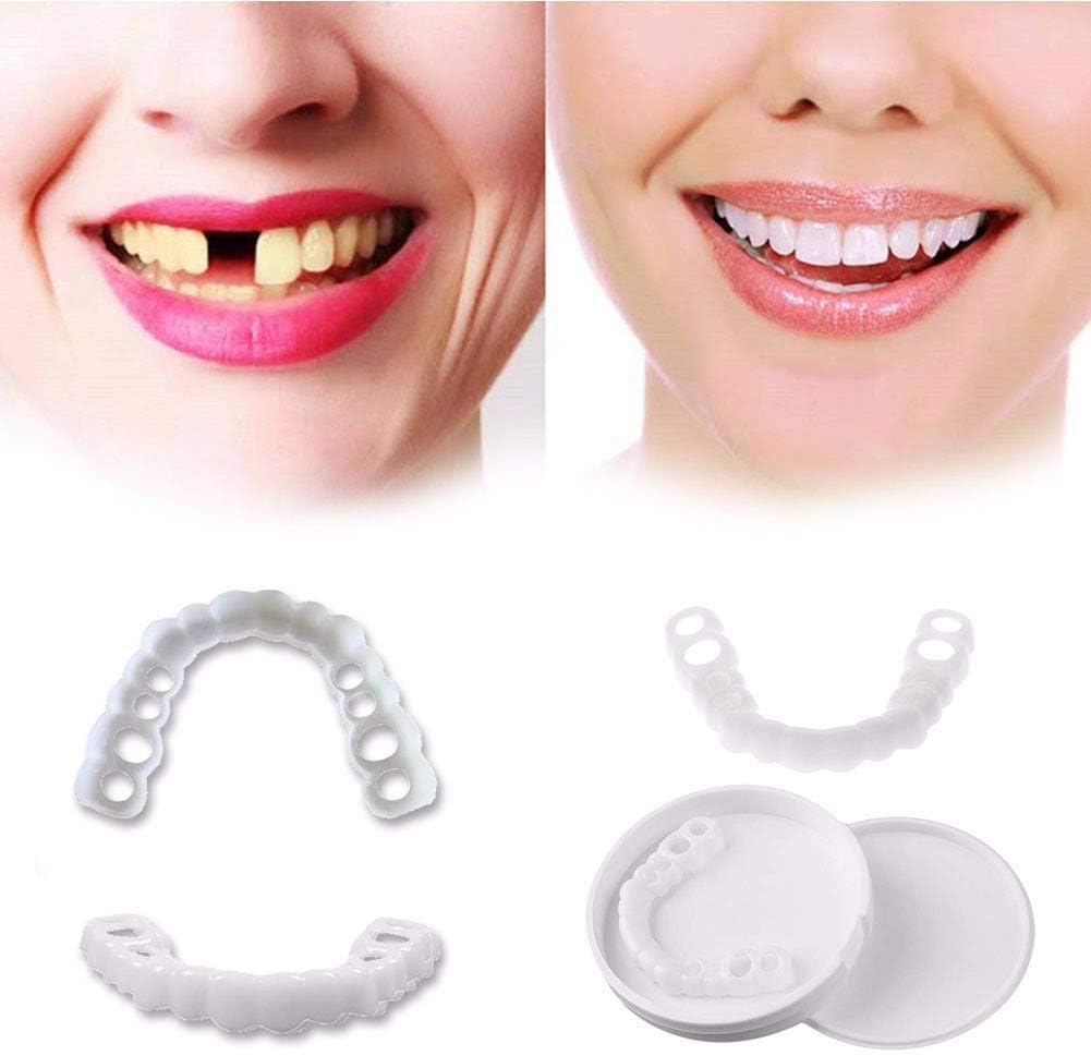 Top and Bottom Cosmetic Veneers Instant Braces Snap on Smile Fake Teeth Denture Teeth One size Cosmetic Teeth Fit Flex Cosmetic Teeth Denture Veneer Teeth Whitening Kit