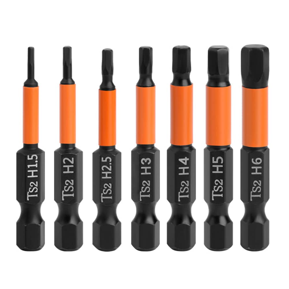Saipor 7pcs Magnetic Allen Wrench Drill Bit Set H1.5-H6 Metric Impact Hex Head Screwdriver Bit Set 1/4 Inch Hex Shank Hex Bits Set S2 Steel (2 Inch / 50mm Length)
