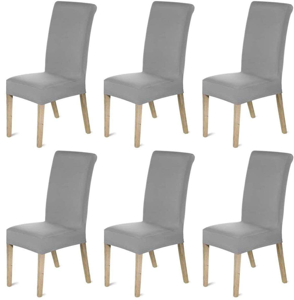 KAHEIGN Pack of 6 Chair Covers, Modern Elastic Stretch Chair Protector Removable Washable Seat Slipcover with Elastic Edge for Hotel Restaurant Wedding Part Decor Home Kitchen Dining Room (Gray)