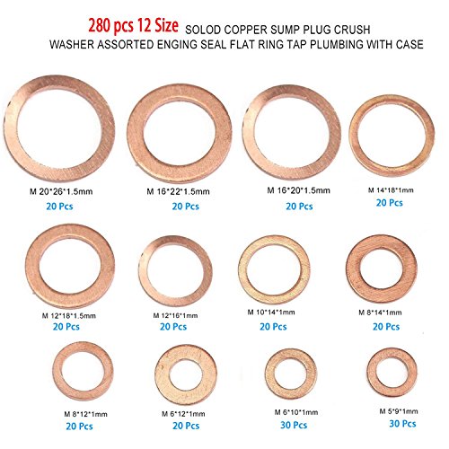 thumbnail image 2 of 280pcs Copper Washer Assortment - 12 Sizes Flat Ring Washers Kit 2 of 12