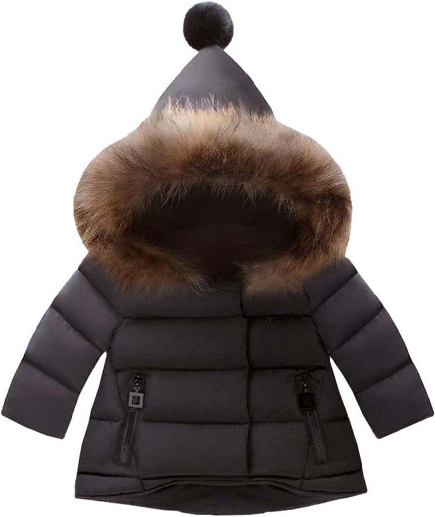 Boys Girls Hooded Cotton Snowsuit Thicken Winter Coat Fur Collar Windproof Jacket
