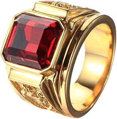 Mens Stainless Steel Dragon Pattern Simple Square Gemstone Rings Band