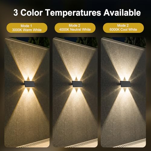 Bigzom Solar Outdoor Up and Down, Solar Lamps for Outdoor Wall 4 LEDs, Warm/Neutral/Cold Light, IP65 Waterproof Solar Lamp for Garden Balcony Terrace Stairs – Pack of 2
