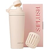 SIPLUSH Paradise Shaker Bottle, 24 oz, Insulated Stainless Steel Protein Shaker, Smoothie and Pre Workout for Women, with Leakproof Twist-Off Chug Cap, Quiet Mixing, Creamy Pink, Malibu Sands