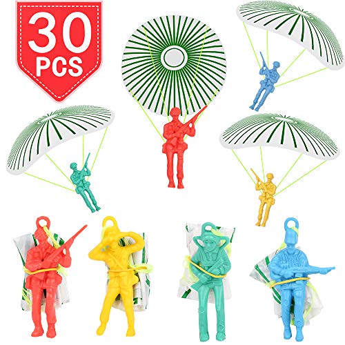 PROLOSO Vinyl Paratroopers Plastic Warrior Figures Mini Parachute Men Airborne Action Figures Party Favors Toy Assortment 30 Pack - Thumbnail 4