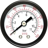 Beduan Air Pressure Gauge for Air Compressor 1-1/2" Dial Center Back Mount, 1/8" NPT,0-160 Psi