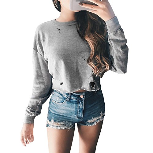 Women's Pullover,Laimeng Cotton Blend Sweatshirt Jumper Sweater Crop Top Coat Sports Knitted Pullover Tops (M, Gray)