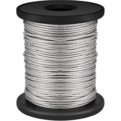 Chengu Photo Mirror Picture Frame Hanging Wire, Braided Stainless Steel Vinyl Coated Wire Spool, 1.5 mm x 98 Feet, Supports up to 110 Lbs