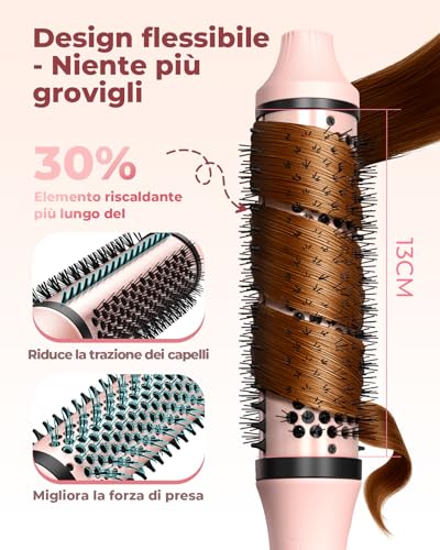 Bopcal 3 in 1 Thermal Hair Brush, Ionic Thermal Brush, Curling Brush 38 mm, Volumising and Blowout, Dual Voltage, LED Display 248-428 °F C257 24