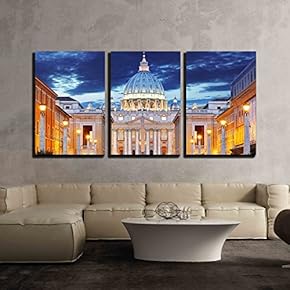 3 Piece Canvas Wall Art - The Papal Basilica of Saint Peter in The Vatican - Modern Home Art Stretched and Framed Ready to Hang - 16"x24"x3 Panels