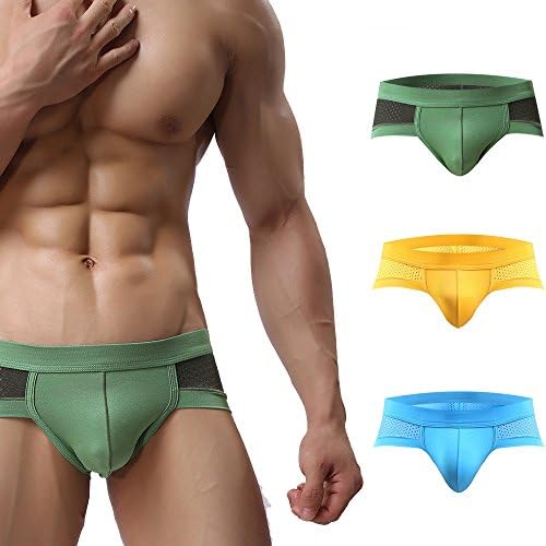 Modal Mesh Men Underwear Sexy Classic Briefs Shorts Soft Underpants(3-Pack) 3 Colors,XXXL=US XL