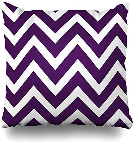 InnoDIY Throw Pillow Covers Dark Purple and White Chevron Pattern Design Pillowslip Square Size 18 x 18 Inches Cushion Cases Pillowcases