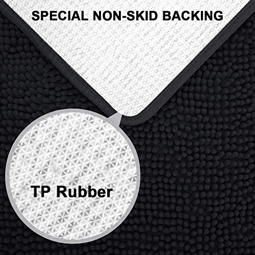 Secura Housewares Soft Microfiber Bathroom Rugs, 20 x 32 Inches Non Slip Bath Mat for Door, Bathroom & Kitchen with Water Absorbent, Machine Washable (Black)