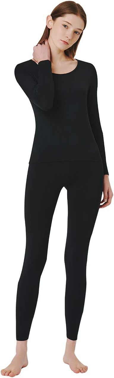 SANQIANG Women's Cotton Lace Crew Neck Thermal Underwear Set Lightweight Long Johns for Women