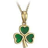 Biddy Murphy Irish Gifts, Gold Plated Enamel Shamrock Pendant Necklace for Women, 18 Inch Chain