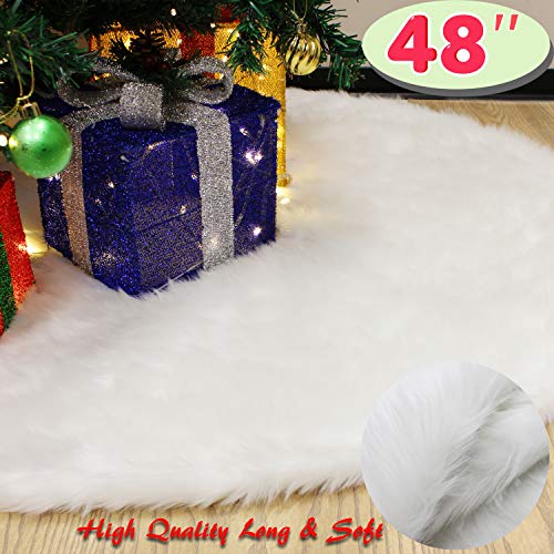 48-Inch Cable Knit Christmas Tree Skirt - Cream White With Wooden Toggle Buttons
