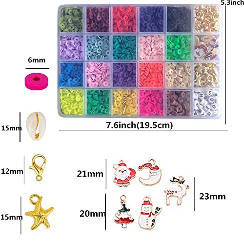Joojus 3500+ Pcs 6mm 20 Colors Flat Round Polymer Spacer Clay Heishi Beads DIY Jewelry Marking Kit for Jewelry Making Bracelets Necklace Earring, DIY Craft Kit Findings with Pendant and Jump Rings