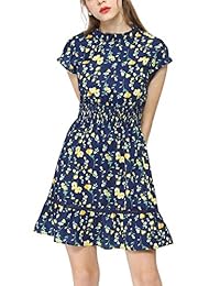 Allegra K Vestido de encaje con volantes en la cintura, con cuello y mangas