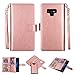 Galaxy Note 9 Wallet Case, SUPZY Leather Detachable Magnetic Flip 9 Card Slots Holder Wrist Strap Purse Removable Slim Protective Cover for Samsung Galaxy Note 9 (2018) 6.4 inch (Rose Gold)