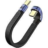 QIANRENON 240W USB4.0 C PD Fast Charging U Angle Short Cable 40Gbps Type C 4.0 Male to U Shape Male Flat Soft Data Cable USB4.0 C Full Function 8K@60Hz,for Phone Thunderbolt 3/4 Power Bank,13cm/5.1in