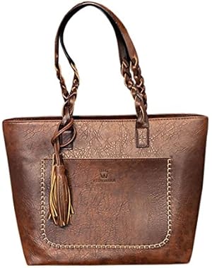 Women's Tassel Shoulder Bag, Among Leather Large-Capacity Handbag Messenger Bag Fashion Portable Satchel (43cm...