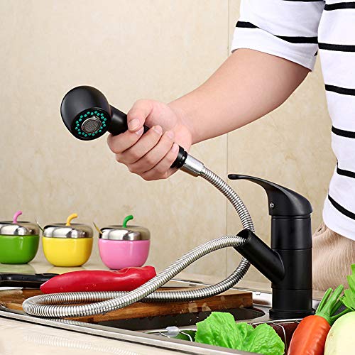 FRMARCH Commercial Single Handle Kitchen Faucets with Pull Down Sprayer,High Arch Brushed Nickel Hot & Cold Water Kitchen Laundry Utility Sink Faucet With Two-function Nozzle- Black