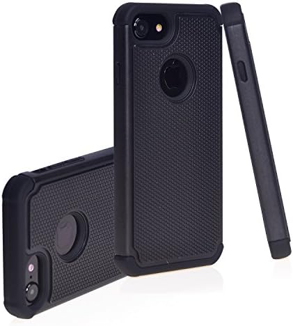 iPhone 7 black case, Pelotek tough armor triple layer ultra slim shockproof high impact durable black protective case (TurtleBox Black i7)