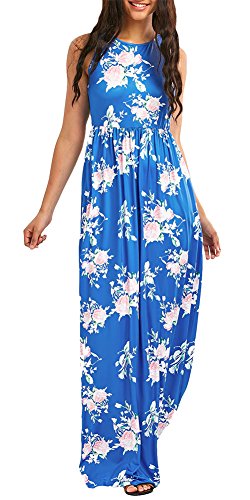 Voguegirl Women's Floral Print Racerback Sleeveless Pocket Long Maxi Casual Dress (L, royal blue)